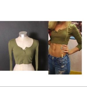 Long Sleeve Green Crop Top